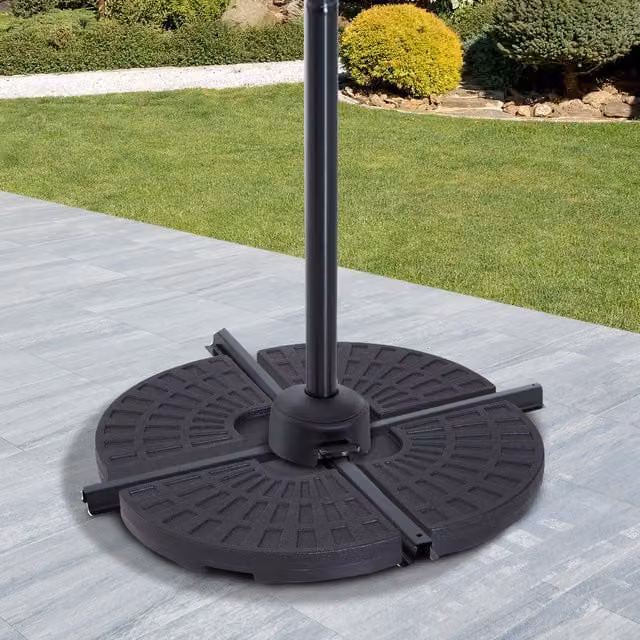 Outsunny 4-Piece Portable Parasol Umbrella Base Stand in Black