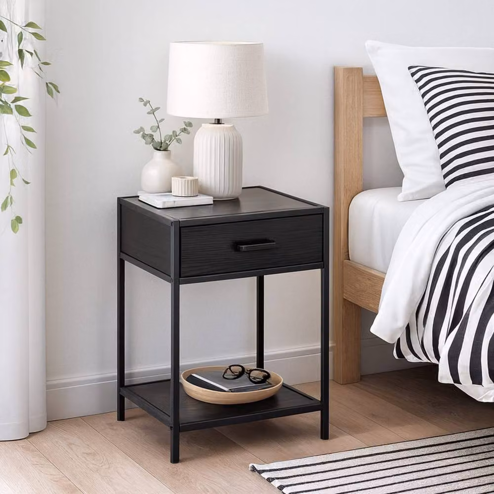 Wyld Haus El Paso Bedside Table with 1 Drawer and Bottom Shelf in Ash and Black – 2