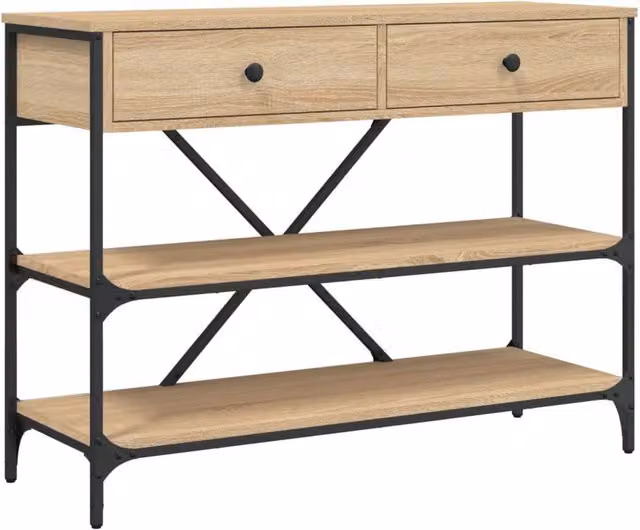 Berkfield Home Console Table with Drawers and Shelves in Sonoma Oak and Light Brown – 1