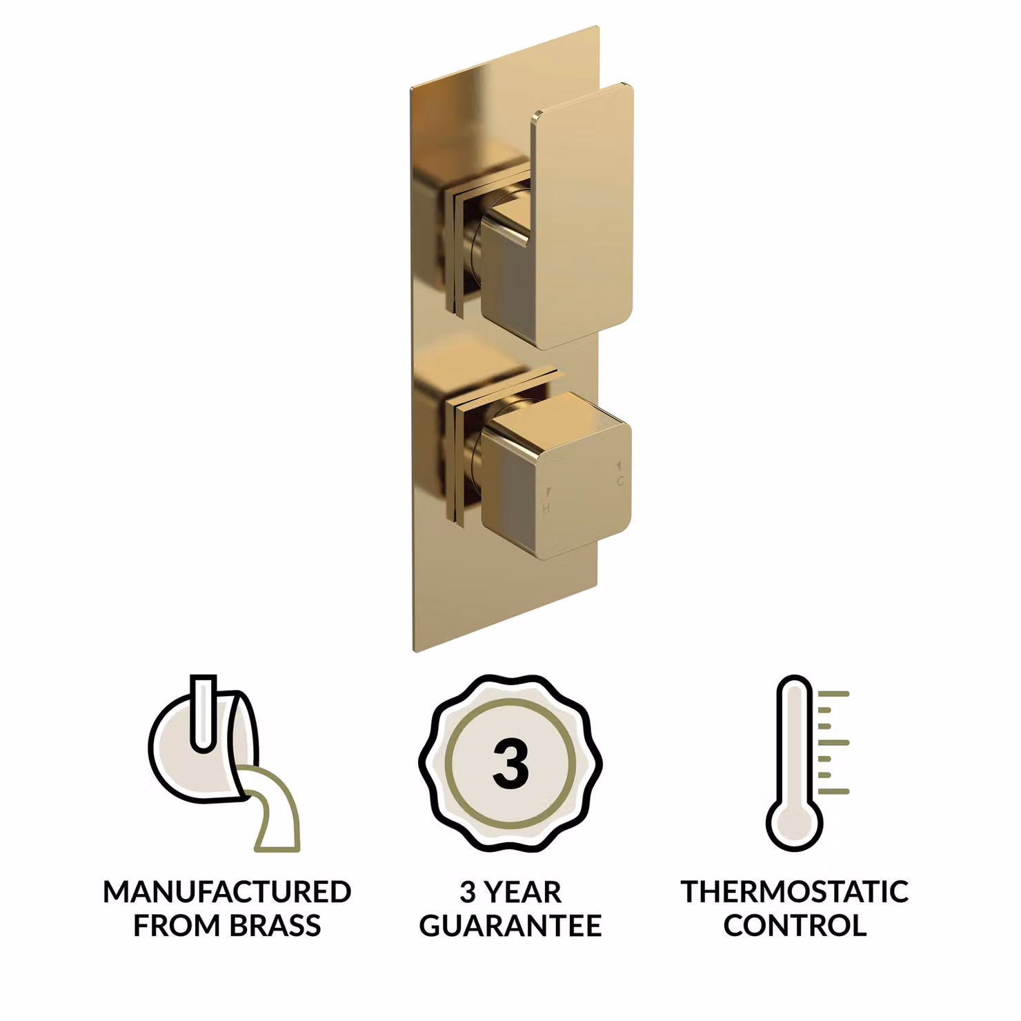 Balterley Concealed Twin Thermostatic Shower Valve Diverter in Brushed Brass, 215mm – 2