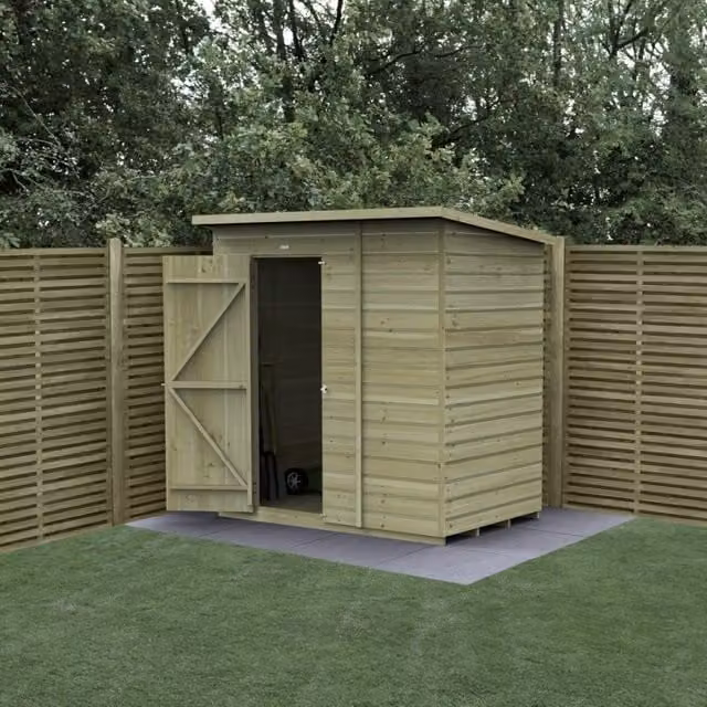 Forest Garden Shiplap Pent Shed in Green and Brown, W: 182.88 cm, D: 121.92 cm