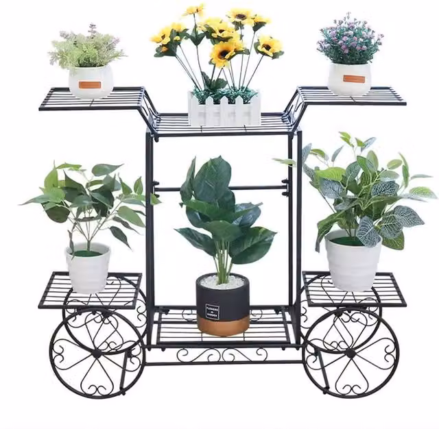 Kelvenix Iron Thicken 6 Position Metal Planter in Black