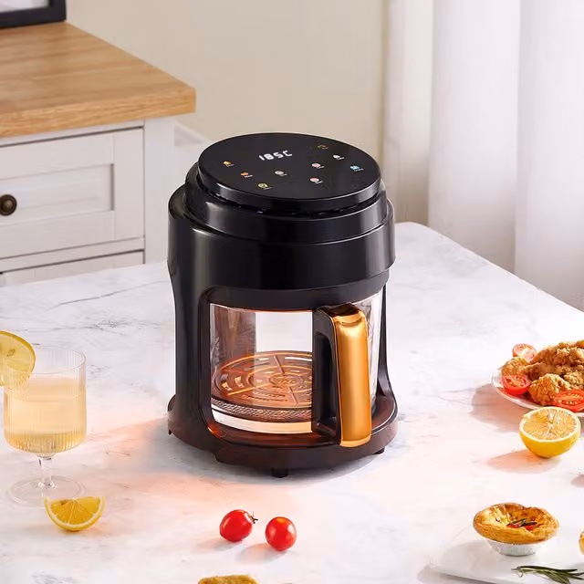 Livingandhome 2.2L Black Air Fryer with Transparent Basket and Digital Display