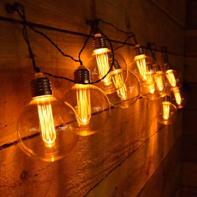Samuel Alexander Set of 10 Battery Operated Warm White Retro Style LED Glass Bulbs with Timer, Yellow and Transparent