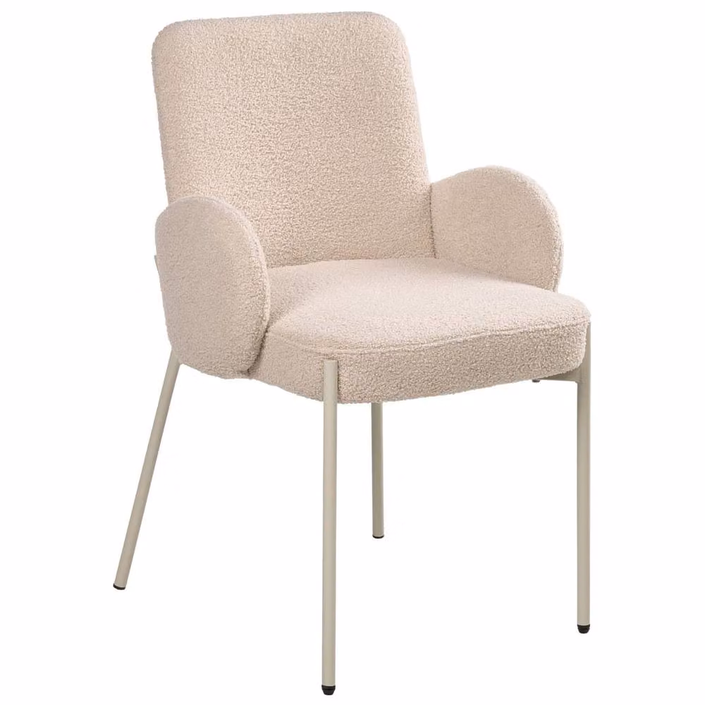 Wyld and Coco Beige Boucle Dining Chair with Retro Modern Design – 2