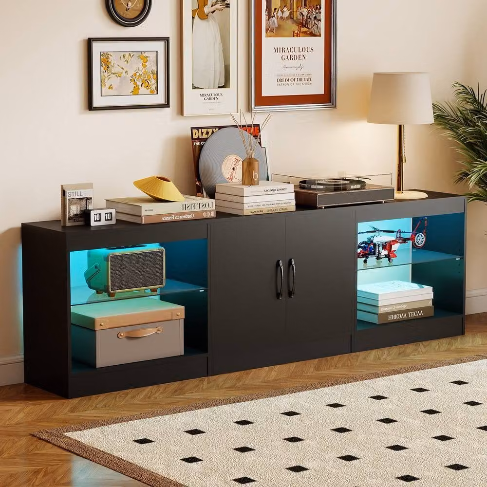 Costway 3-in-1 Modular TV Stand and Entertainment Centre for up to 85 inch TVs with LED Lights in Black – 7
