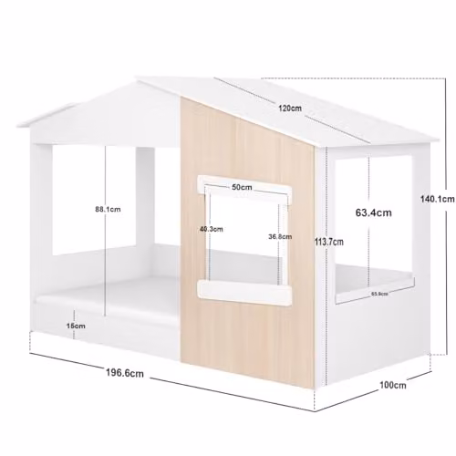 Flair Furnishings Dreamland House Bed for Children in White and Oak, W/D/H: 90 x 200 cm – 2