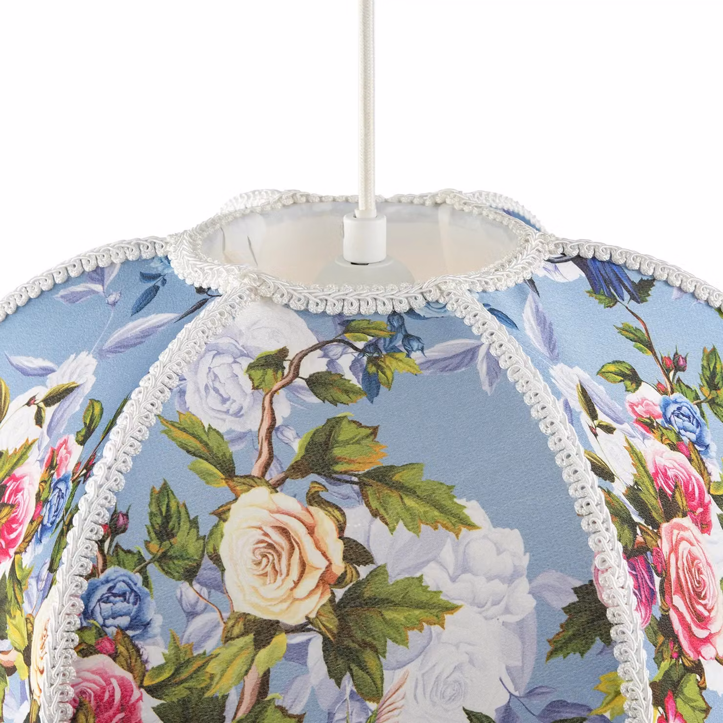 Happy Homewares Victorian Empire Fabric Lamp Shade in Blue, White and Multicolour with Floral Decor, Diameter: 36 cm – 2