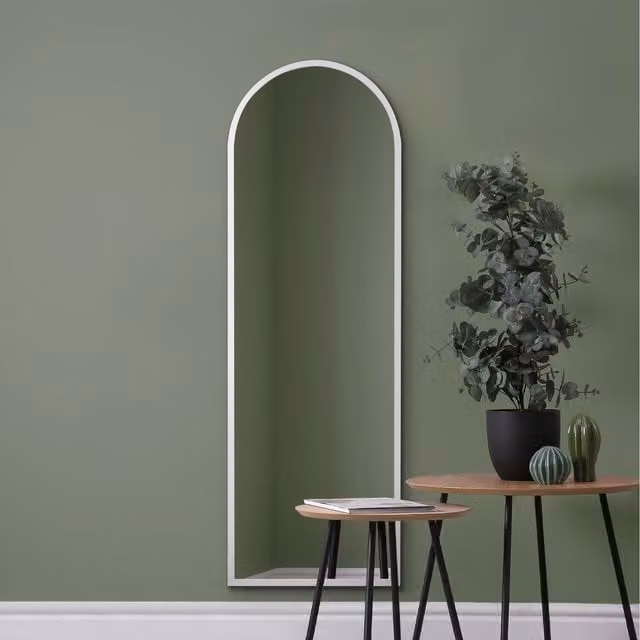 MirrorOutlet Arcus White Modern Metal Wall Mirror, W: 53 cm, H: 160 cm