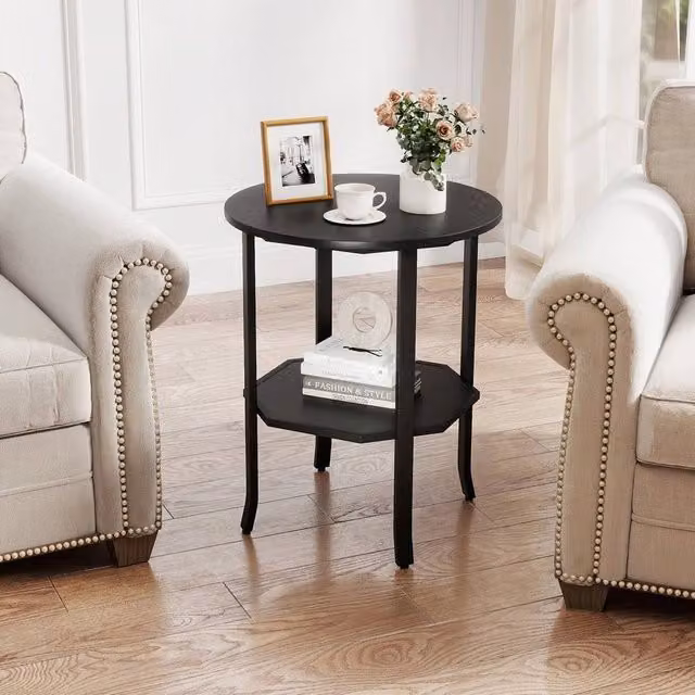 EONLION 2-Tier Round Metal Side Table in Matt Black, Diameter: 100 cm, Height: 80 cm – 1