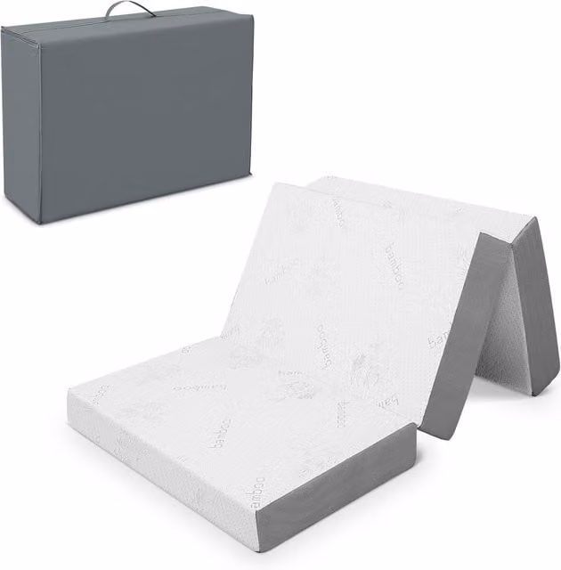 Costway White Folding Memory Foam Mattress with Cool Gel and Temperature Regulation, W/D/H: 90 x 200 cm
