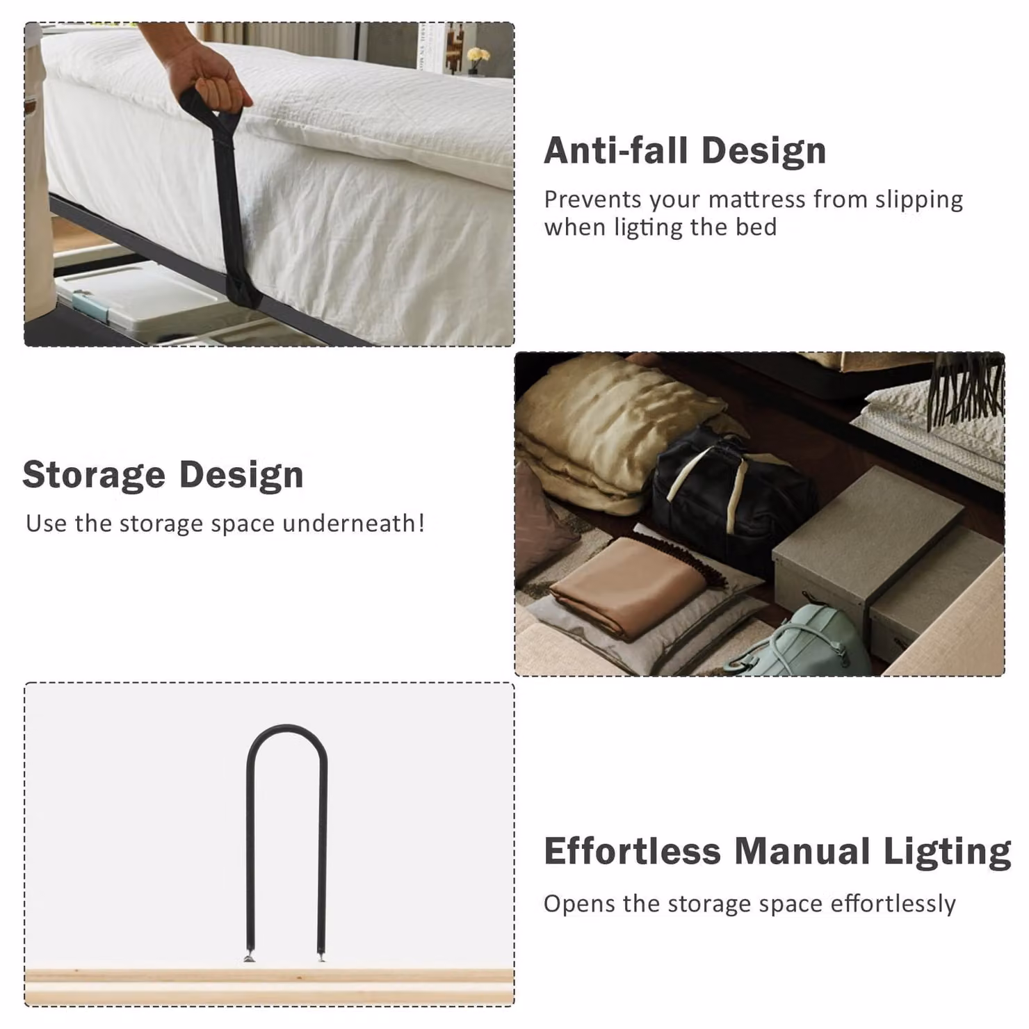 Aosom UK Beige Upholstered Double Bed Frame with Gas-Lift Storage and USB Charging Ports, H 110 x W 157 x D 223 cm – 6