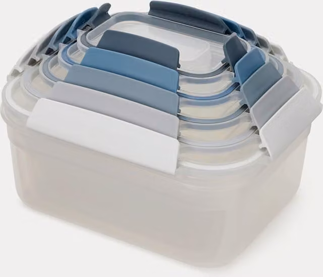 Joseph Joseph Nest Lock Airtight and Leakproof Storage Container Set of 5, Blue and Transparent