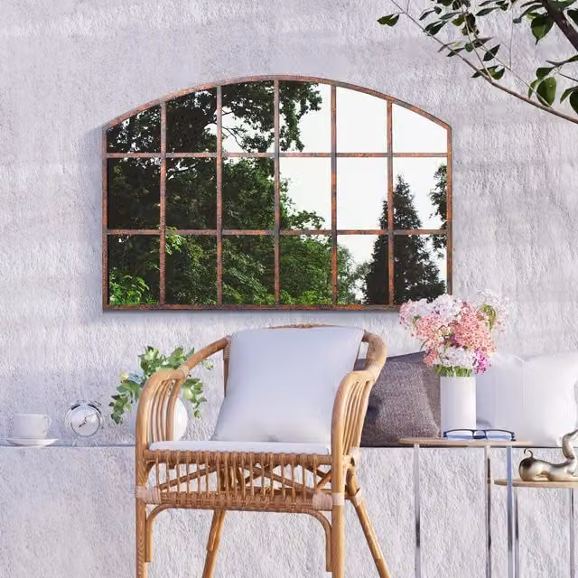 MirrorOutlet Kirkby Metal Arch Decorative Window Garden Mirror in Bronze