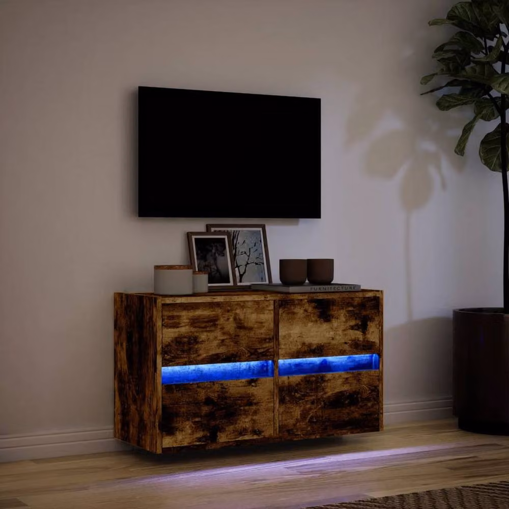 Berkfield Home TV Wall Cabinet with LED Lights in Smoked Oak Brown, W/D/H: 80 x 31 x 45 cm – 4