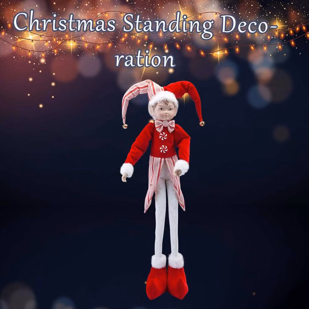 VFM e-Store Christmas Standing Elf Decoration, Red and White Striped Textile, H 66 cm x W 14 cm – 2