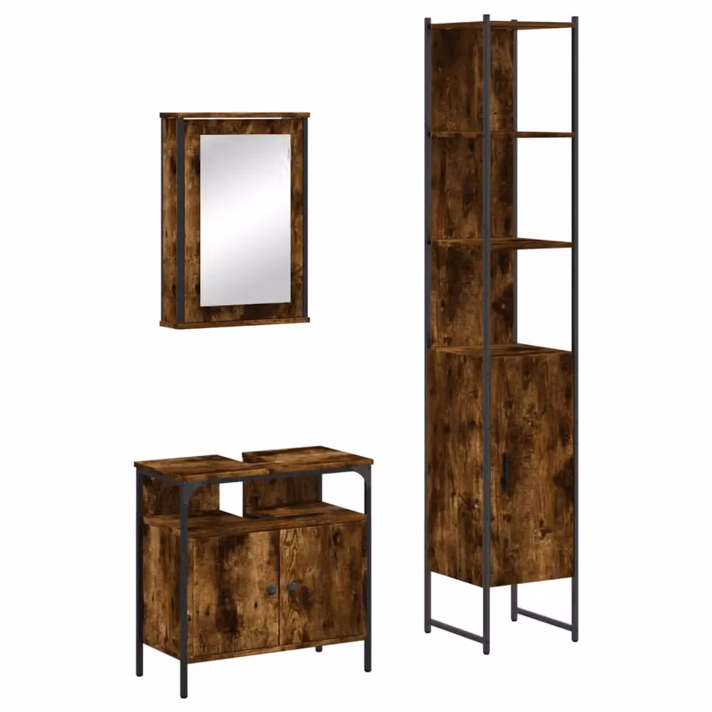 Berkfield Home 3 Piece Industrial Bathroom Furniture Set in Smoked Oak Brown – 2