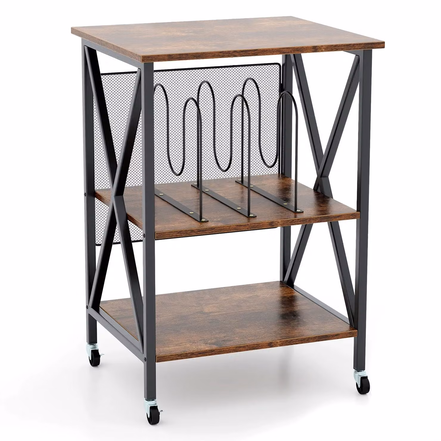 Costway Brown Record Player and Turntable Stand with Divider and Castors – 6