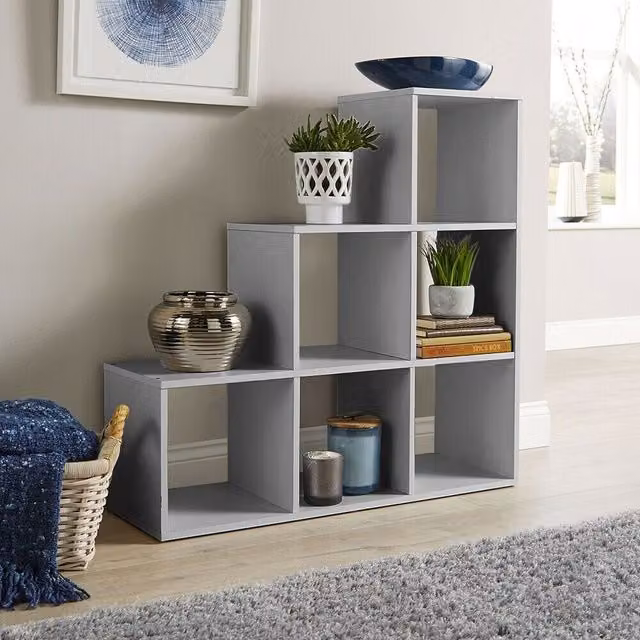 Home Source 6 Cube Staircase Storage Shelf Unit in Grey