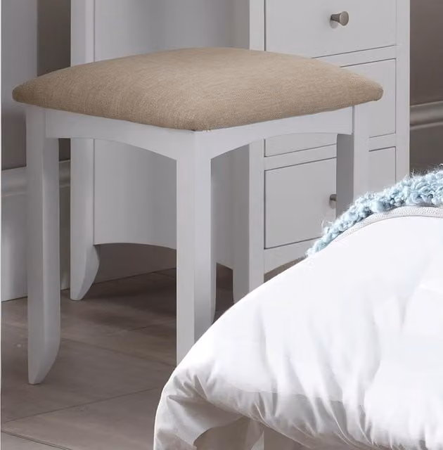 Edward Hopper Dressing Table Stool in White and Beige with Oak Wood Frame