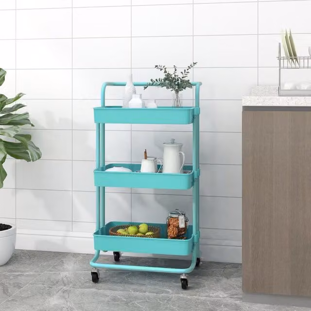 Berkfield Home 3-Tier Kitchen Trolley in Turquoise and Black, W/D/H: 42 x 35 x 85 cm