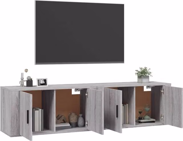 Berkfield Home Classic Wall-mounted TV Cabinets, 2 Piece Set in Grey, W: 80 cm, D: 34.5 cm, H: 40 cm