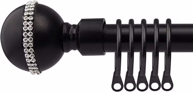 NewEdgeBlinds Bejeweled Extendable Durable Metal Curtain Pole Set in Black Silk, Length: 160 cm