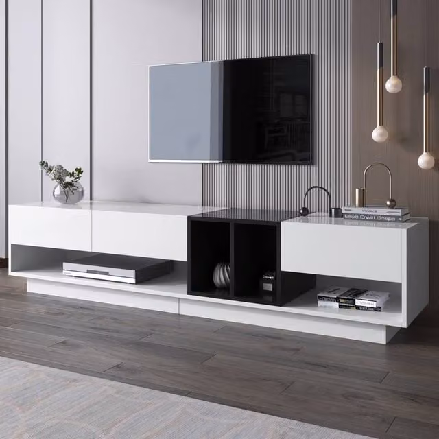 BTM Modern High-Gloss TV Stand in Black and White, W/D/H: 120 x 40 x 40 cm
