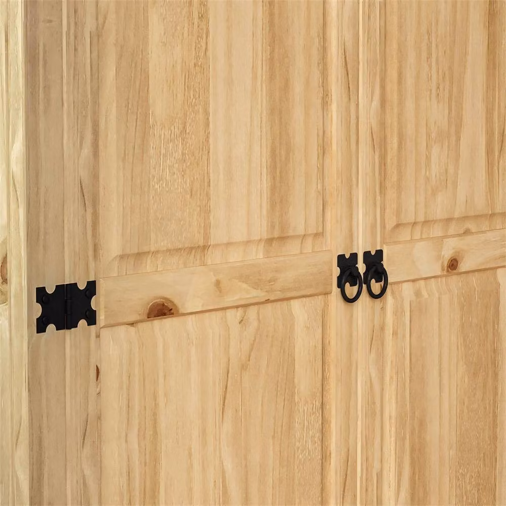 FORGEVIO 2 Door Solid Pine Wood Mexican Style Wardrobe in Beige – 2