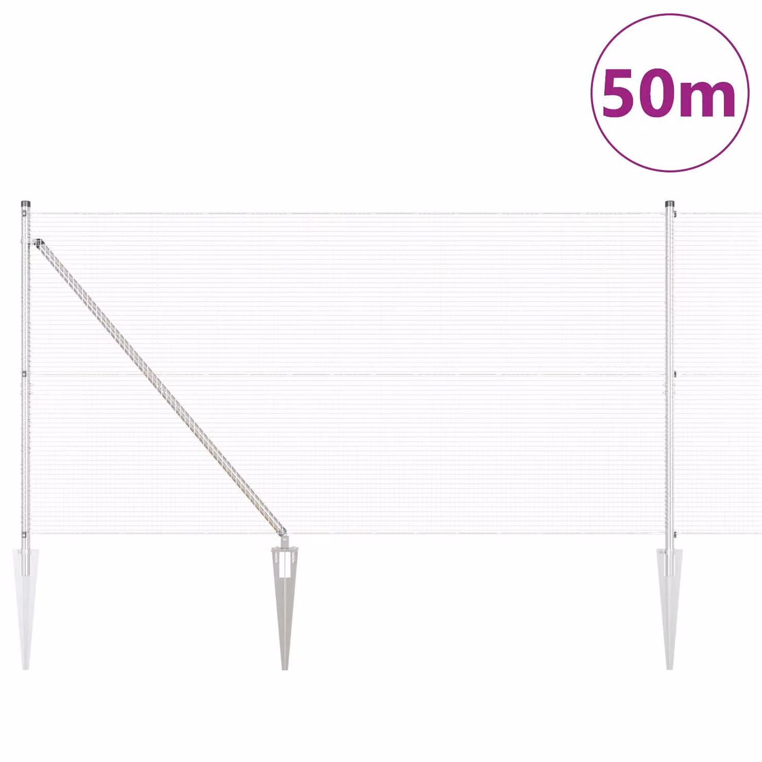 Berkfield Home Welded Wire Fence with 13 Spike Posts, Galvanised Steel, Silver, H: 120 cm x L: 50 m – 2