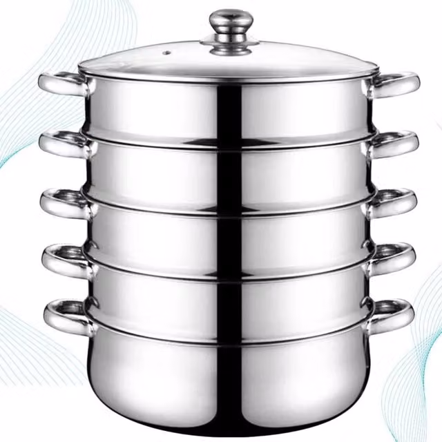PAWNORA Pro 5 Layer Stainless Steel Steam Cooker with Glass Lid, Silver, 28 cm – 1