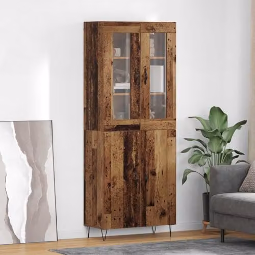 vidaXL Modern Highboard in Old Wood with Glass Doors, Brown, W: 69.5 cm, D: 34 cm, H: 90 cm – 2