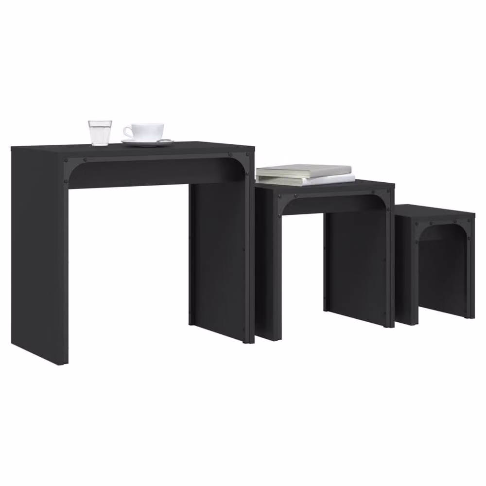 Berkfield Home Nesting Coffee Tables, 3 Piece Set in Black Matt Engineered Wood – 3
