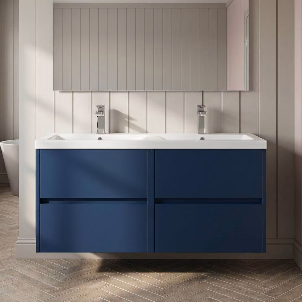 Balterley Chartley Contemporary 4 Drawer Wall Hung Vanity Basin Unit, Blue, Width: 120 cm – 4