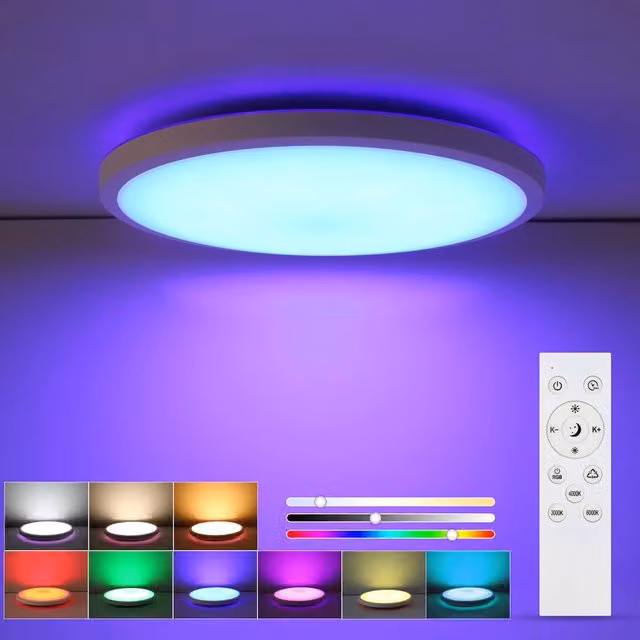 Goeco Round RGBW LED Ceiling Light with Remote Control, IP44 Rated for Bathroom, Kitchen and Bedroom, White
