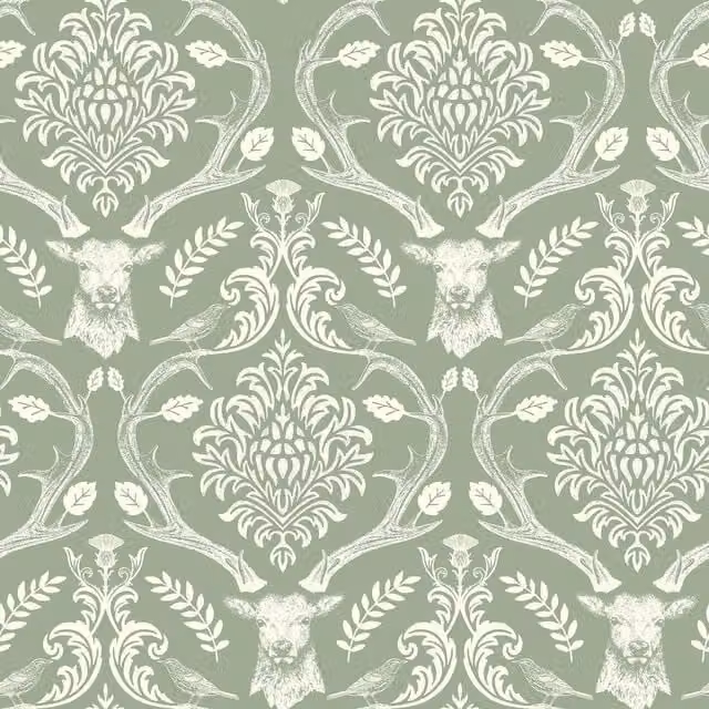 Arthouse Stag Damask Wallpaper in Green