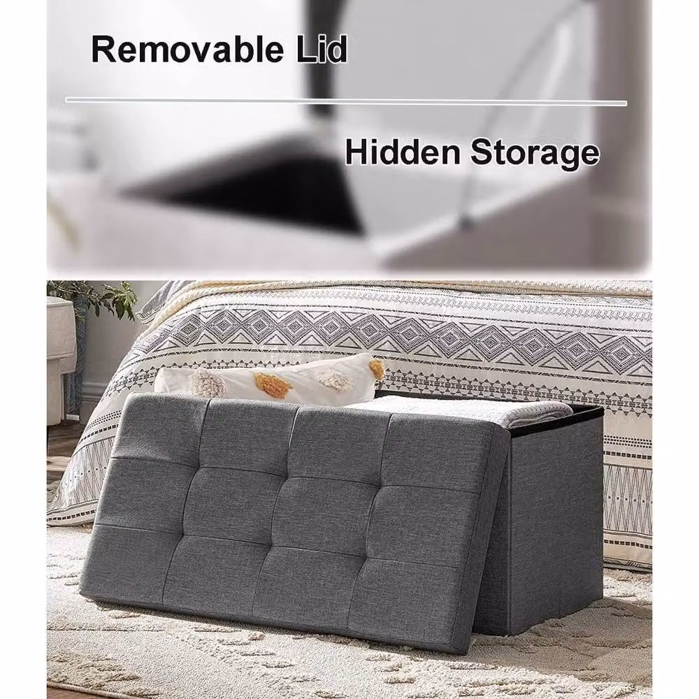 PAWNORA Dark Grey Folding Ottoman Storage Bench Pouffe W/D/H: 76 x 38 x 38 cm – 3