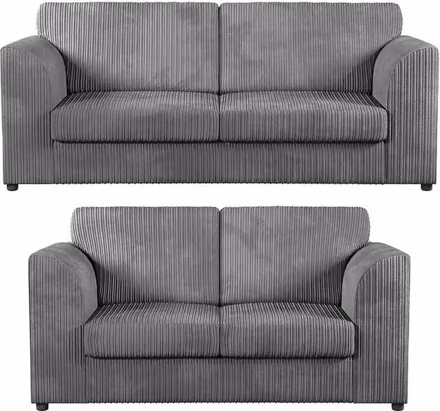 Furnishings For Less UK Luxor Jumbo Cord 3 + 2 Fabric Sofa Suite in Grey – 1