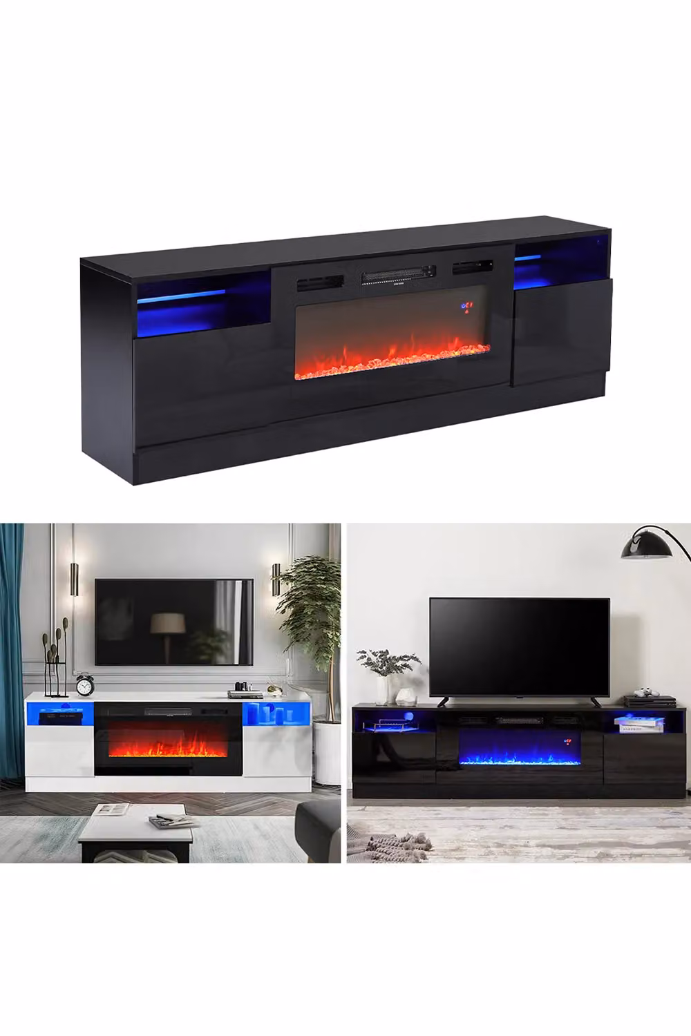 H&O Direct Black Electric Fireplace Insert TV Stand with 36 inch Fireplace – 7