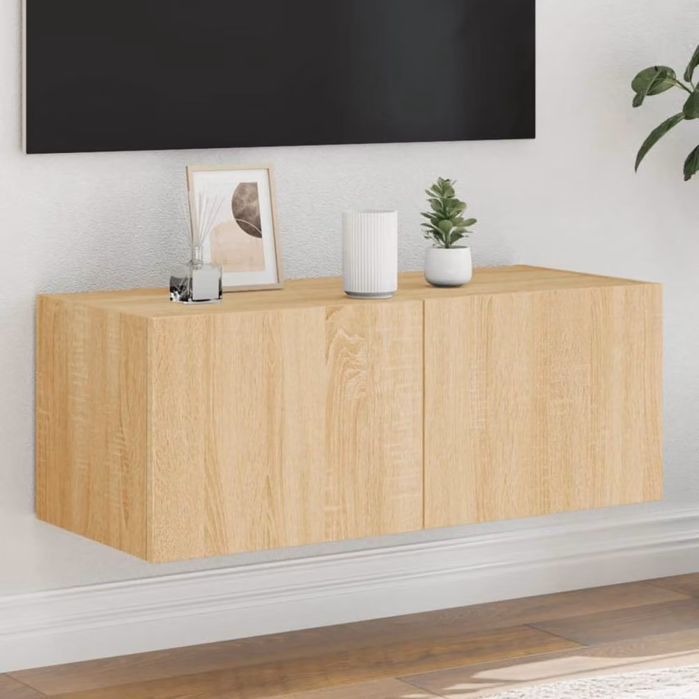 Berkfield Home TV Wall Cabinet with Integrated LED Lights in Sonoma Oak, W/D/H: 80 x 35 x 31 cm – 2