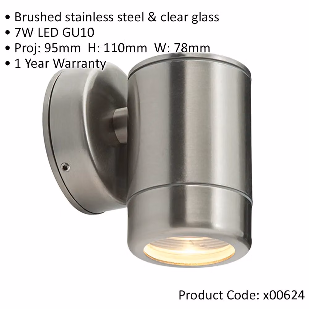 Loops 4 Pack Outdoor IP65 Wall Downlight, Dimmable 7W LED GU10, Silver Stainless Steel and Glass – 2