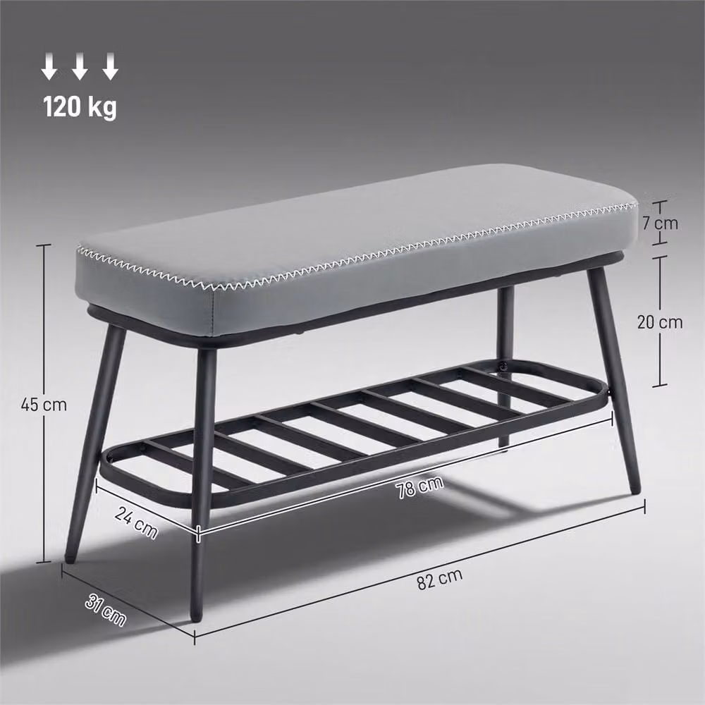 EONLION Grey PU Leather Shoe Storage Bench for Hallways, Width: 100 cm – 2