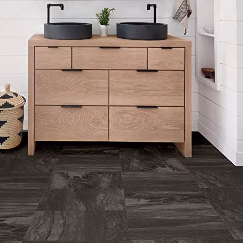 FloorPops Self-Adhesive Stone Look Peel and Stick Floor Tiles in Black and Grey – 7