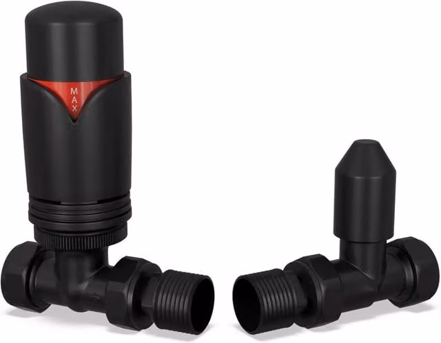 UK Radiators Derry Bold Thermostatic Radiator Valve and Lockshield Set in Matt Black – 5