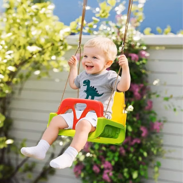 Outsunny 3 in 1 Kids Swing Seat with Safety Belt and Adjustable Rope, Green and Multicolour