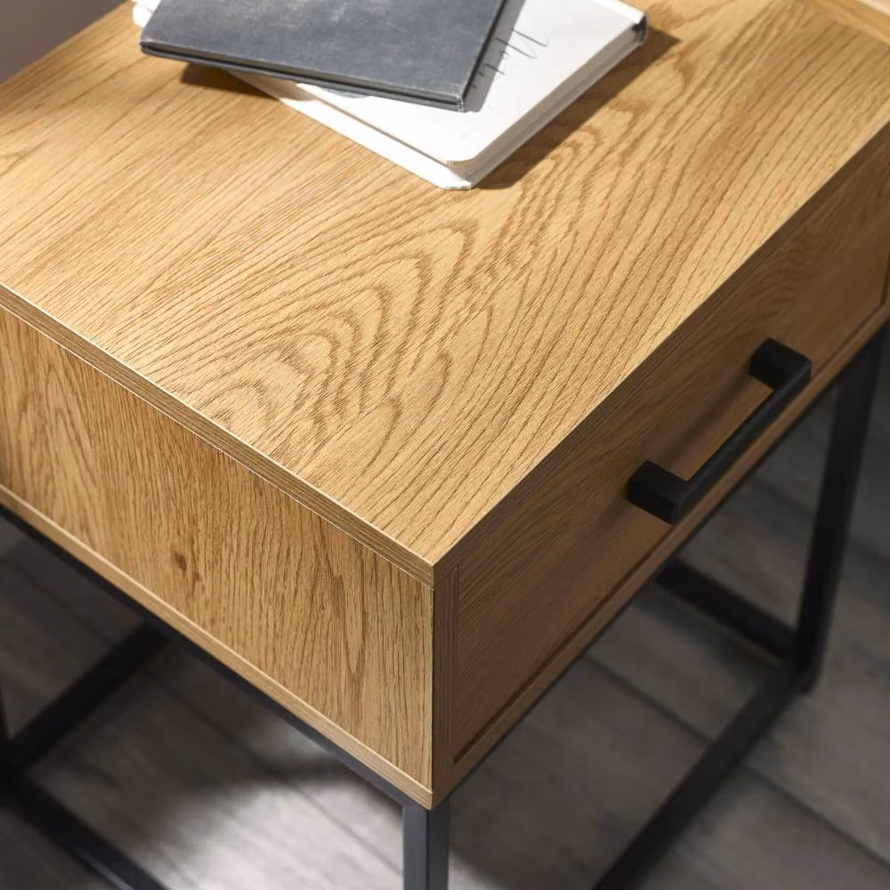 Cheshire Premium Ashford Light Oak Effect 1 Drawer Bedside Table in Brown, Black and Multicolour – 5