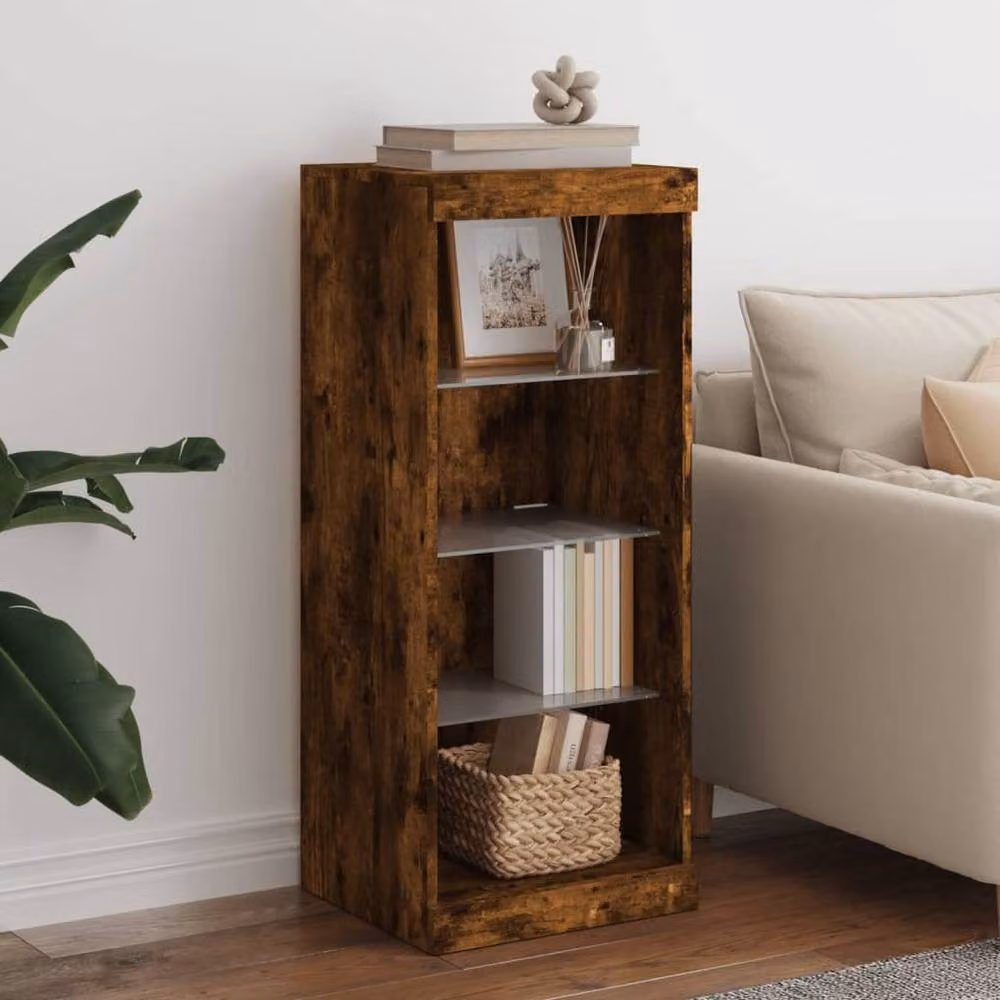 Berkfield Home Modern Smoked Oak Sideboard with Integrated LED Lights, Brown, W/D/H: 41 x 37 x 100 cm – 2