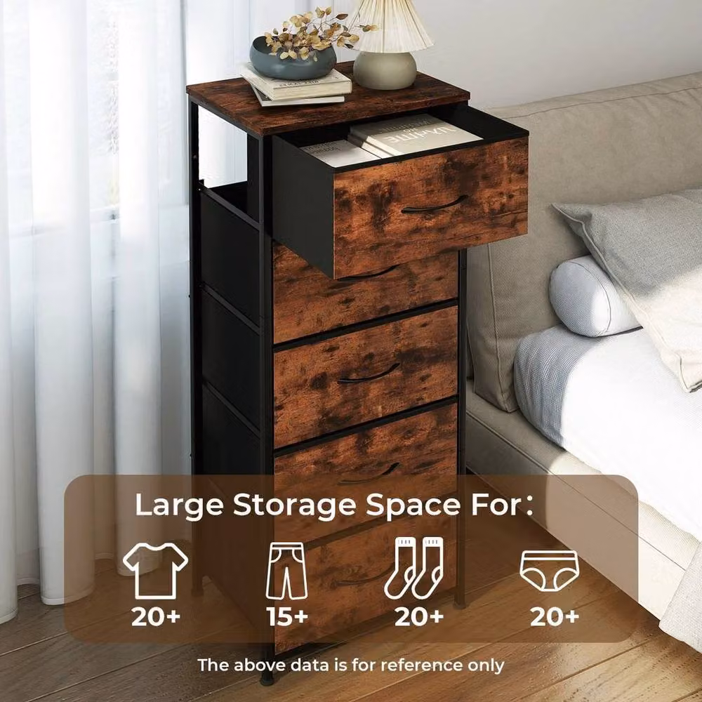 Kelvenix Vintage Wood 5 Drawer Chest of Drawers Bedroom Storage Organiser in Brown W/D/H: 100 x 100 x 100 cm – 3