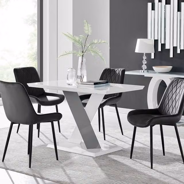 FurnitureboxUK Monza White High Gloss Rectangular Dining Table with 4 Pesaro Black Leg Chairs