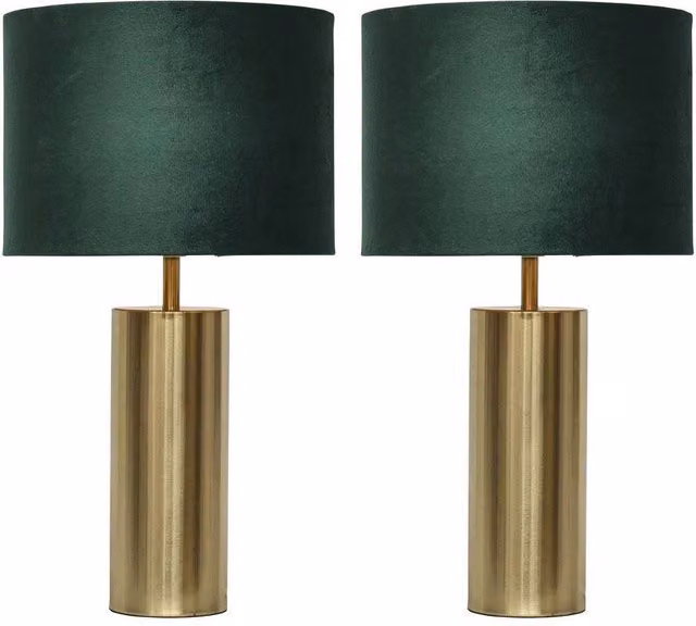 First Choice Lighting Set of 2 Gold and Green Velvet Touch Table Lamps